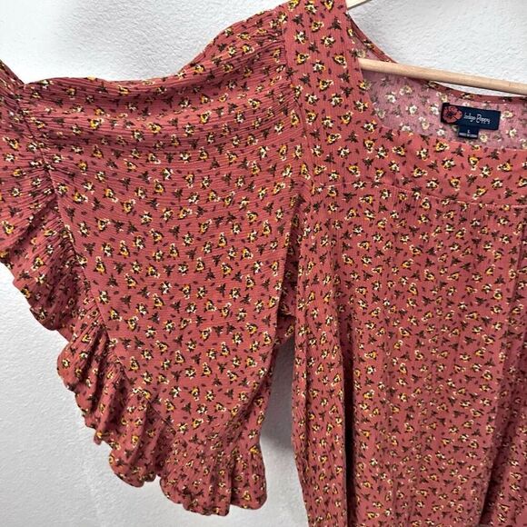 INDIGO POPPY x ANTHROPOLOGIE | Terra Cotta Floral Boho Blouse Wide Slv. | Large - Picture 4 of 7